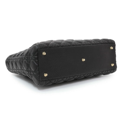 Exclusive Christian Dior Black Grained Calfskin Cannage Large Supple Lady Dior Bag — Back View