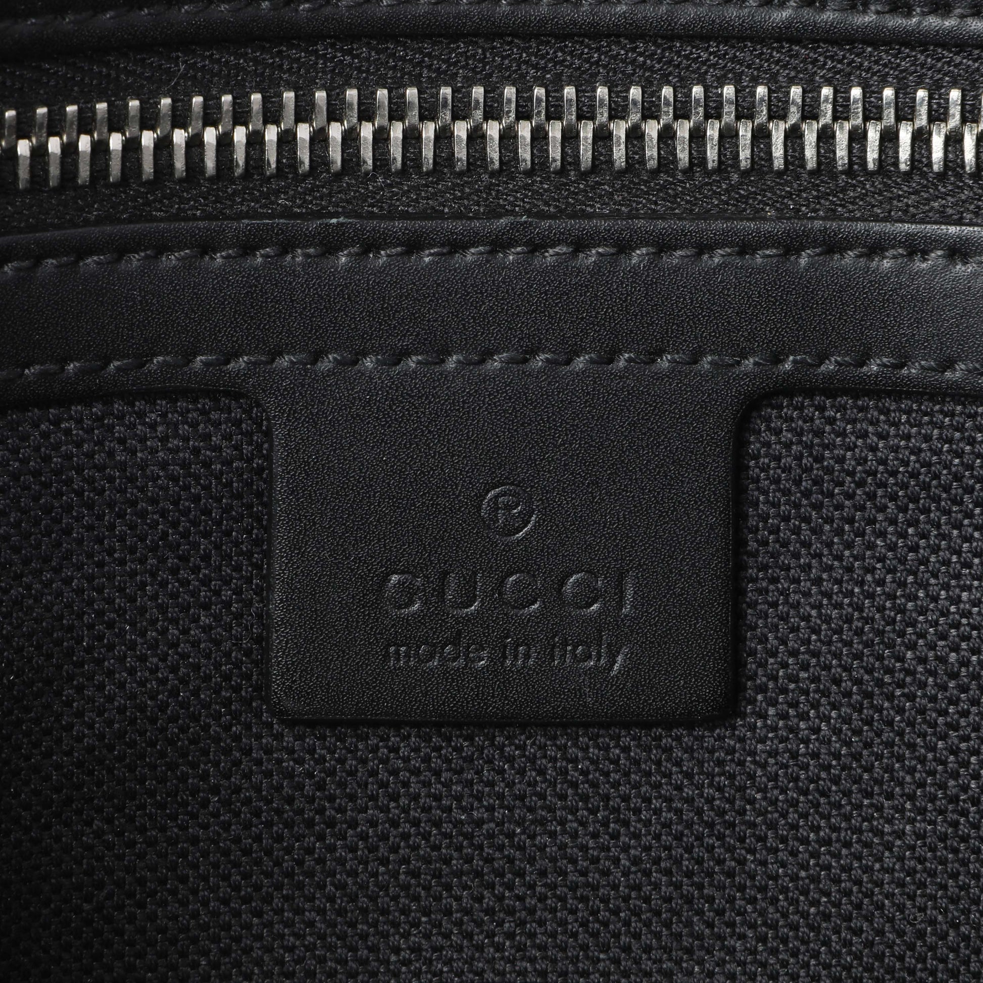 Exclusive Gucci Black Soft GG Supreme Monogram Web Belt Bag — Detail View