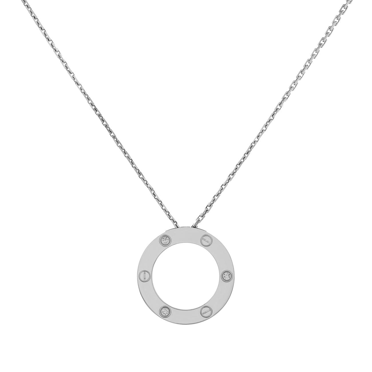 Exclusive Cartier 18K White Gold 3 Diamond Love Necklace — Front View