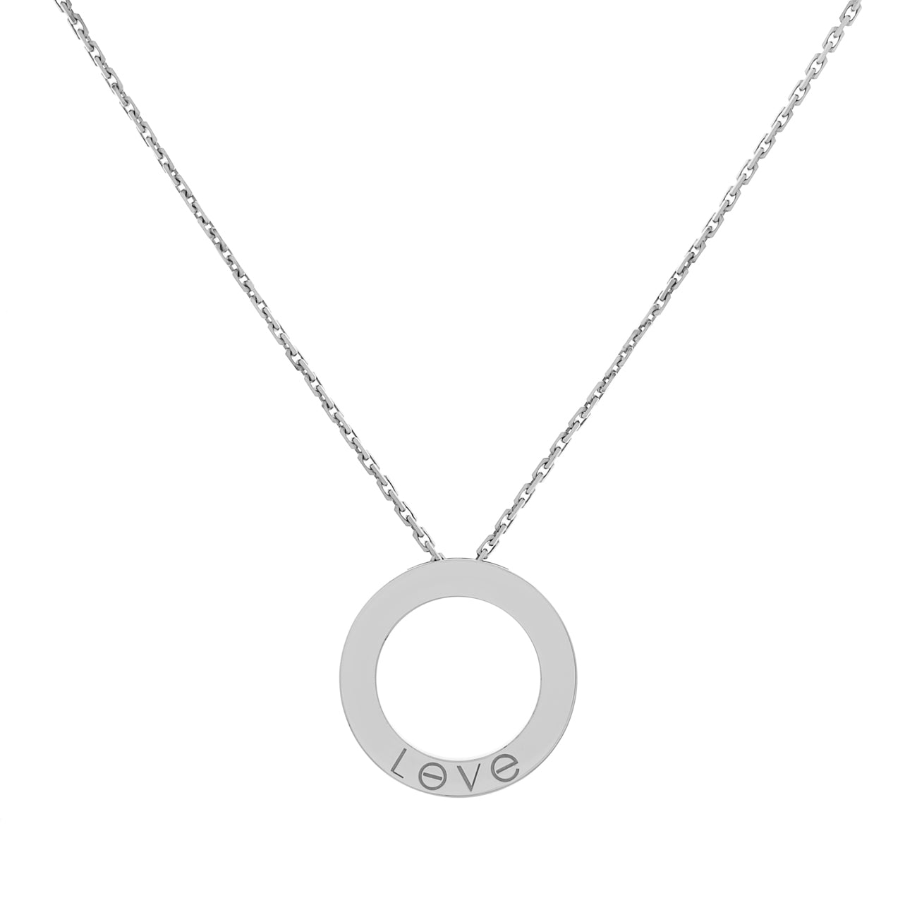 Exclusive Cartier 18K White Gold 3 Diamond Love Necklace — Side View
