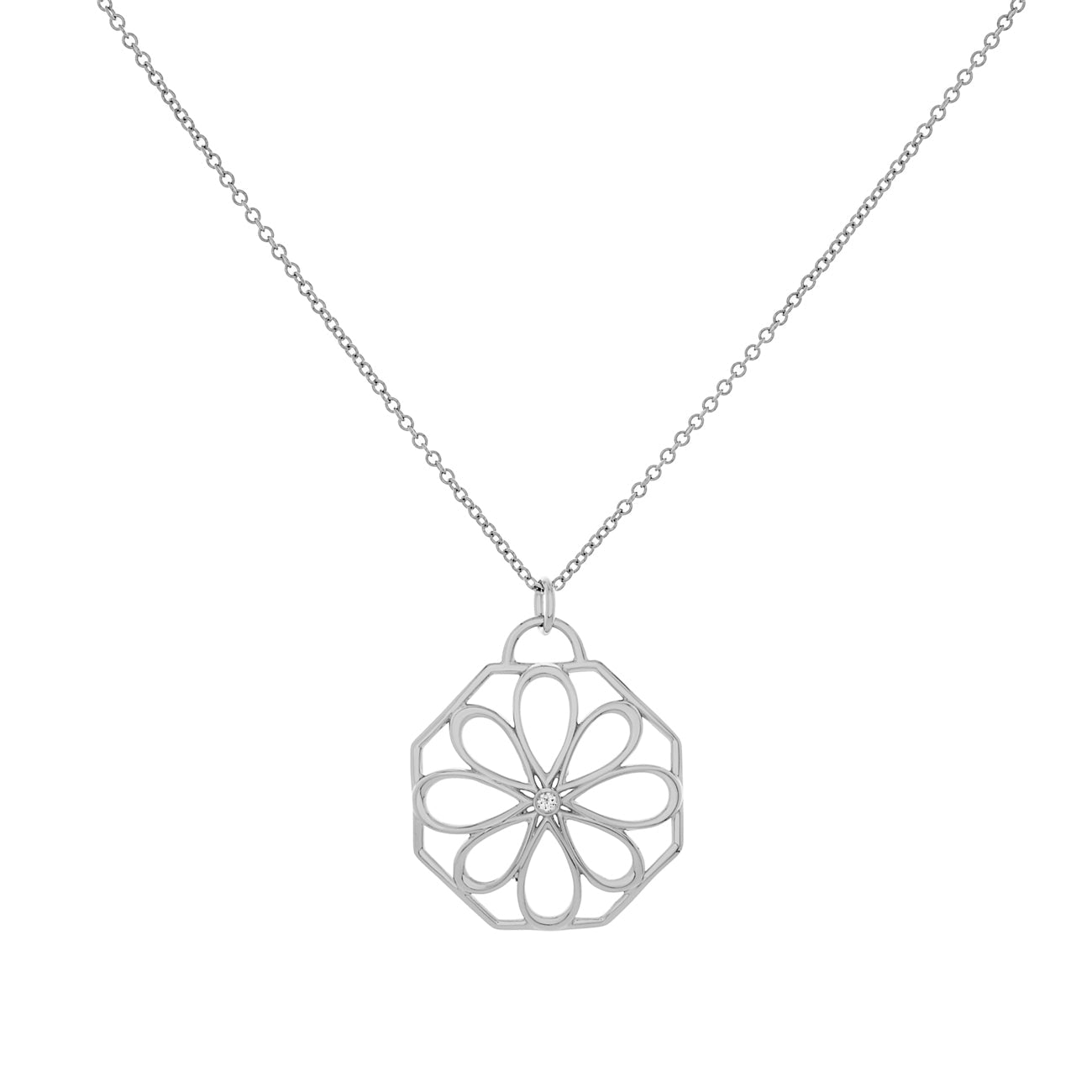 Exclusive Tiffany & Co. 18K White Gold Diamond Floral Pendant Necklace — Front View