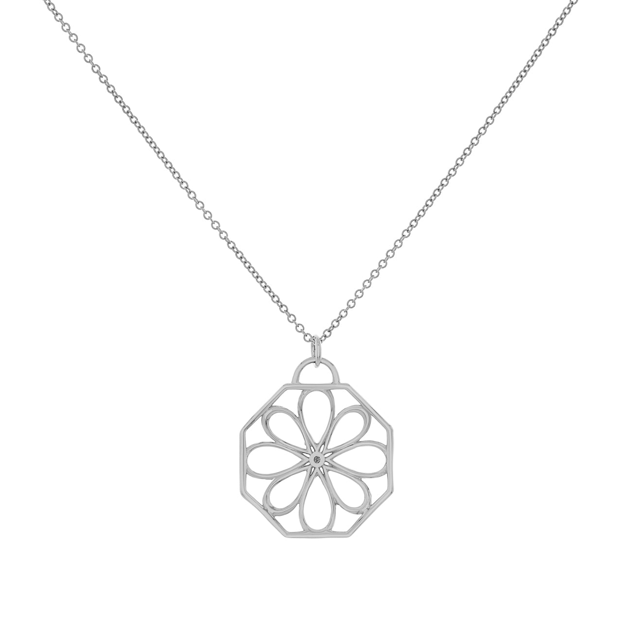 Exclusive Tiffany & Co. 18K White Gold Diamond Floral Pendant Necklace — Side View
