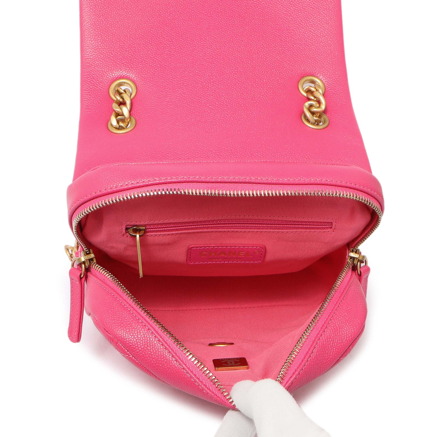 Exclusive Chanel Quilted Pink Caviar Chain Melody Backpack — Top View