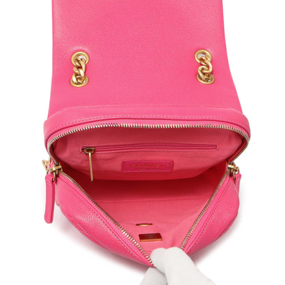 Exclusive Chanel Quilted Pink Caviar Chain Melody Backpack — Top View