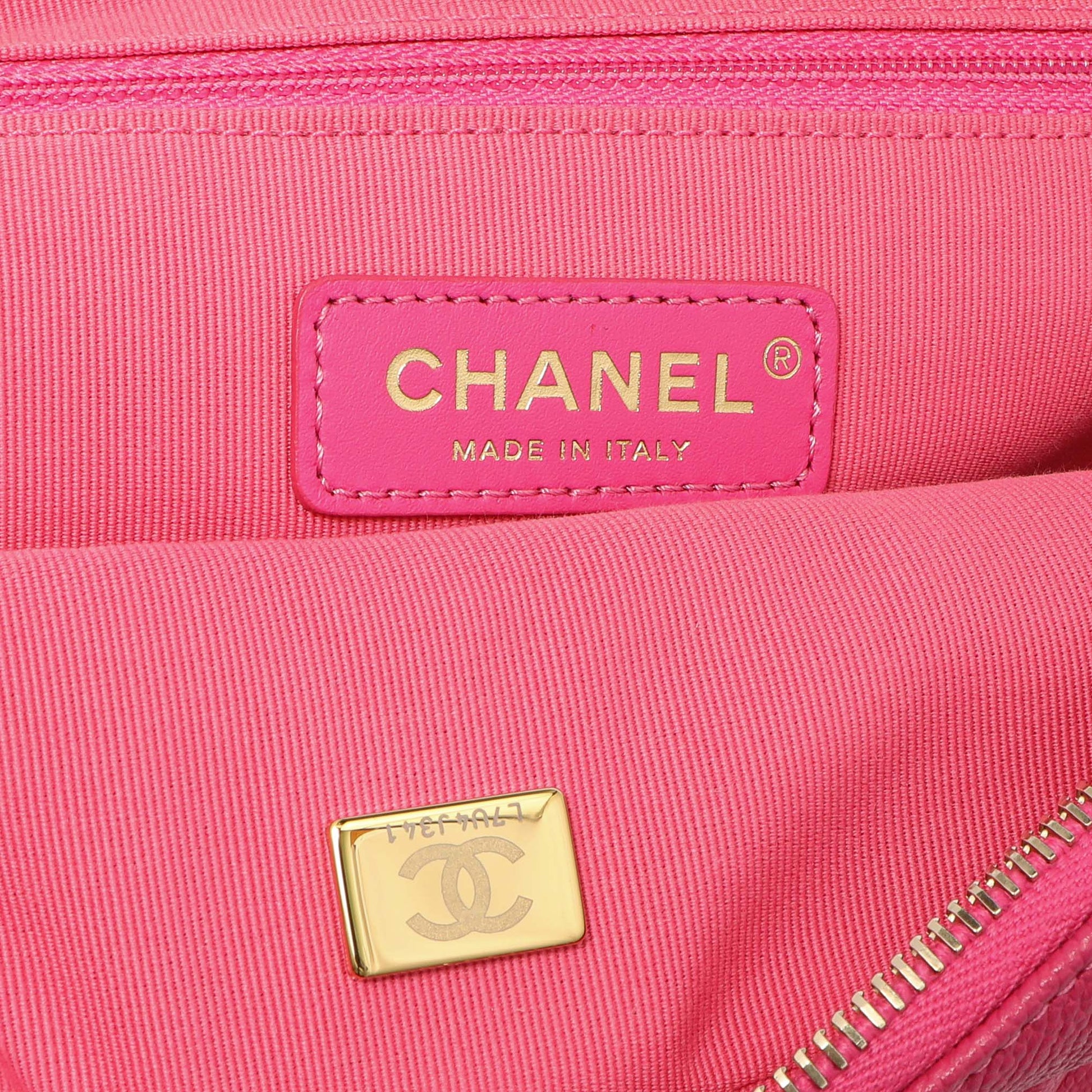 Exclusive Chanel Quilted Pink Caviar Chain Melody Backpack — Detail View