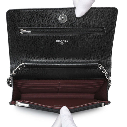 Exclusive Chanel Black Quilted Caviar Wallet on Chain — Top View