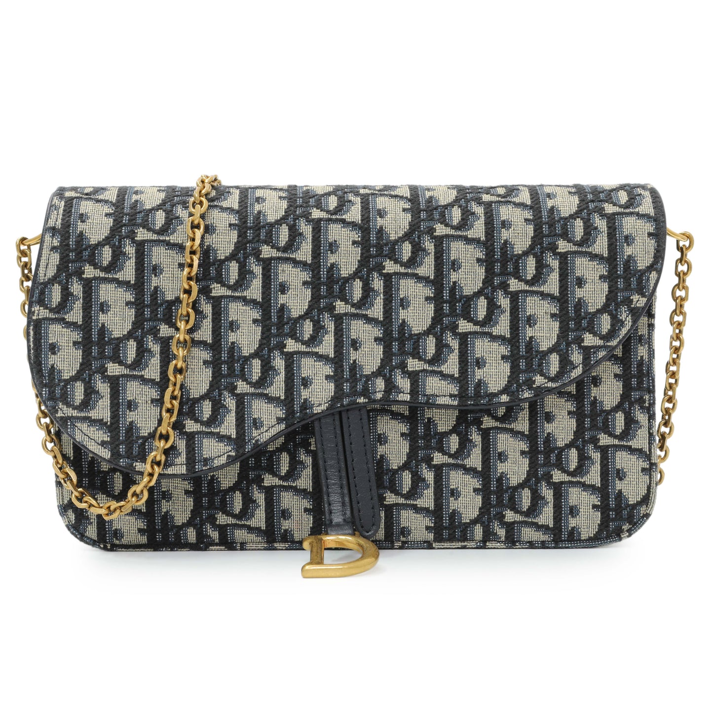 Exclusive Christian Dior Oblique Saddle Pouch with Chain — Front View