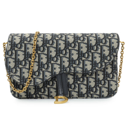 Exclusive Christian Dior Oblique Saddle Pouch with Chain — Front View