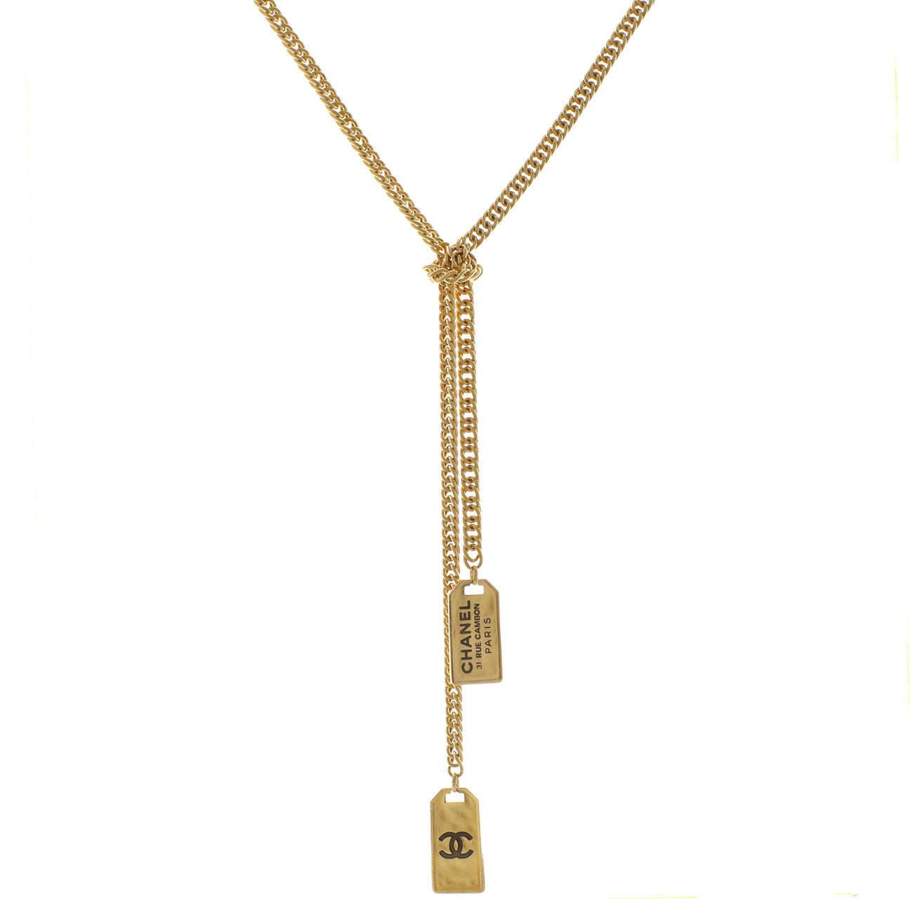 Exclusive Chanel Rue Cambon Dog Tag Necklace — Front View