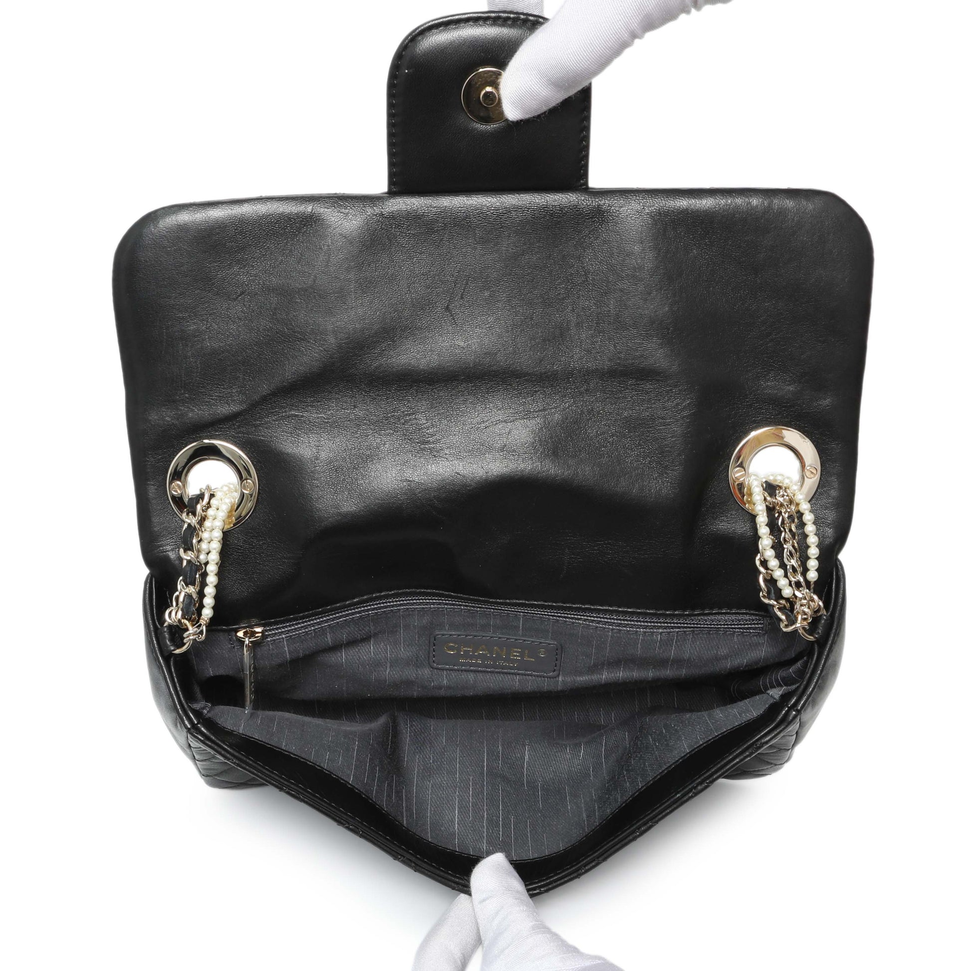 Exclusive Chanel Black Lambskin Quilted Medium Westminster Pearl Flap — Top View