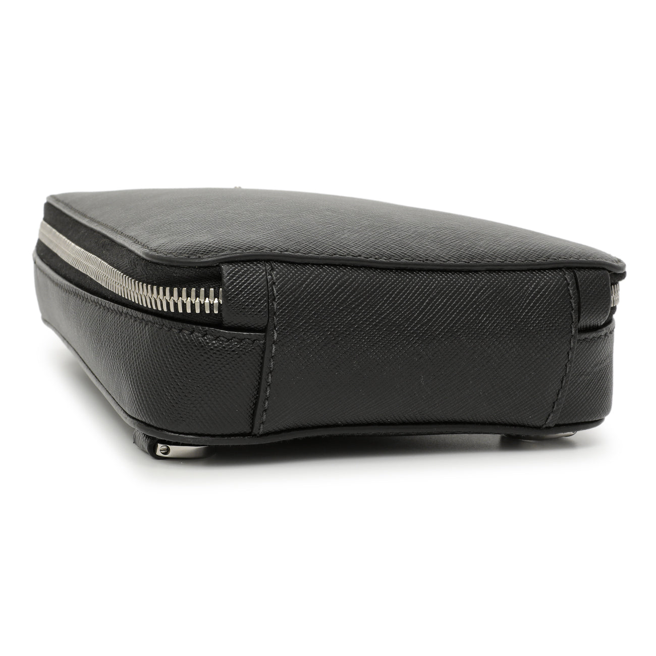 Exclusive Prada Black Brique Saffiano Travel Sling Bag — Back View