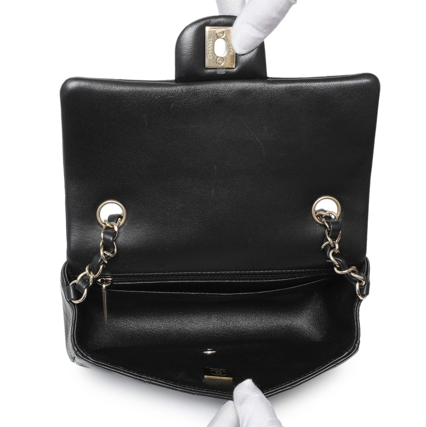 Exclusive Chanel Black Lambskin Quilted Mini Rectangular Flap — Top View