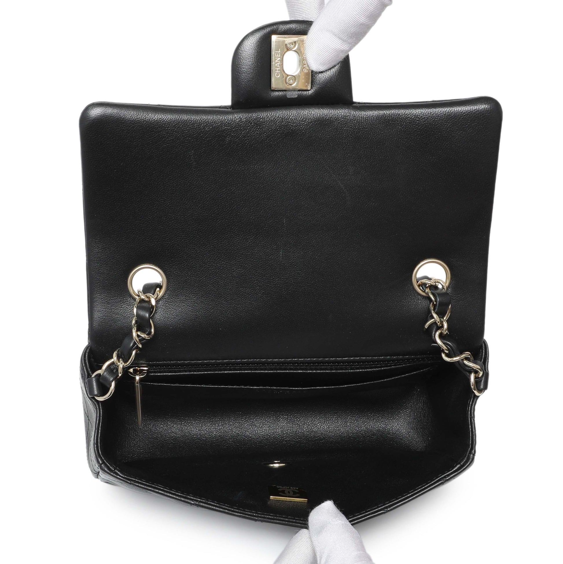 Exclusive Chanel Black Lambskin Quilted Mini Rectangular Flap — Top View