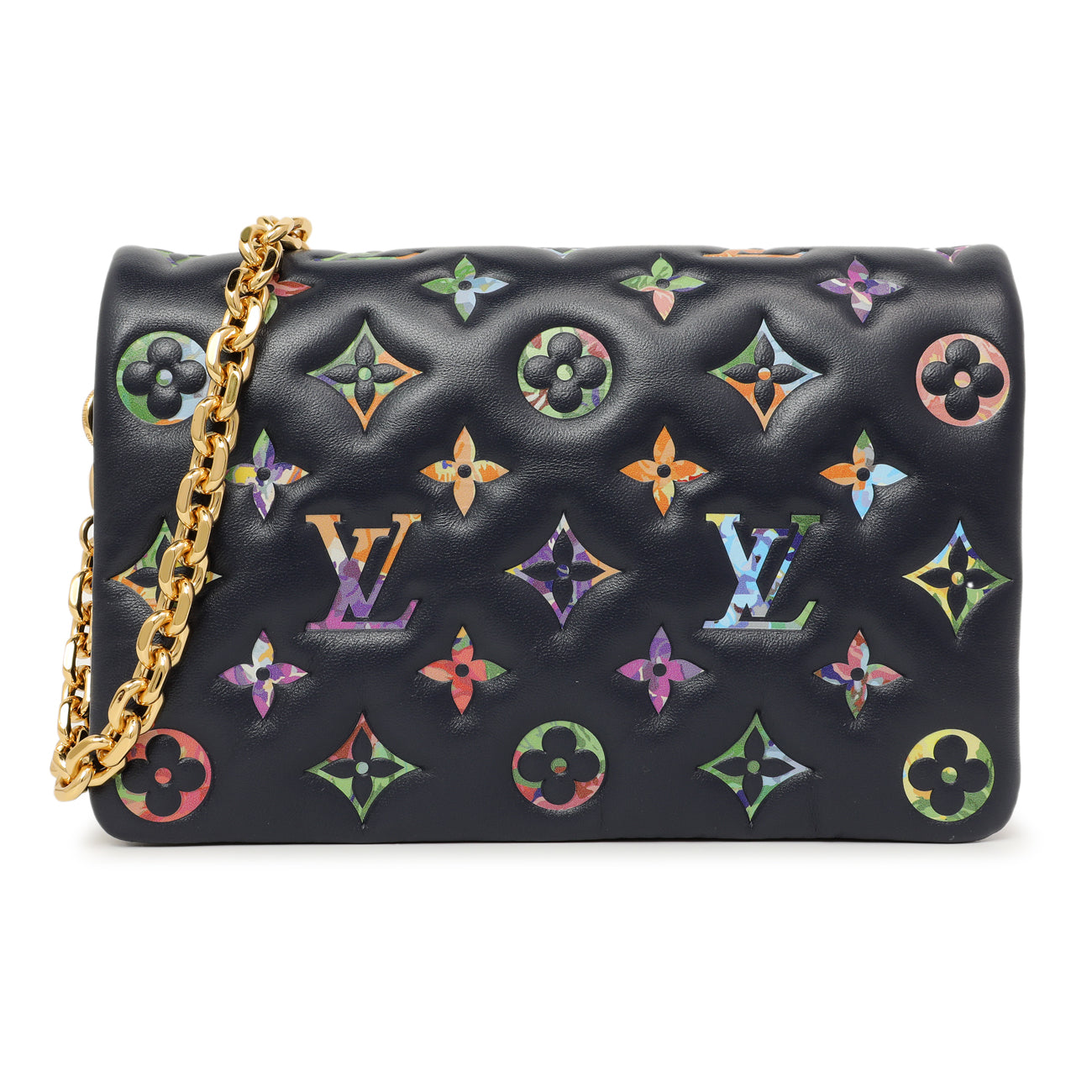 Exclusive Louis Vuitton Navy LV Garden Embossed Lambskin Pochette Coussin — Front View