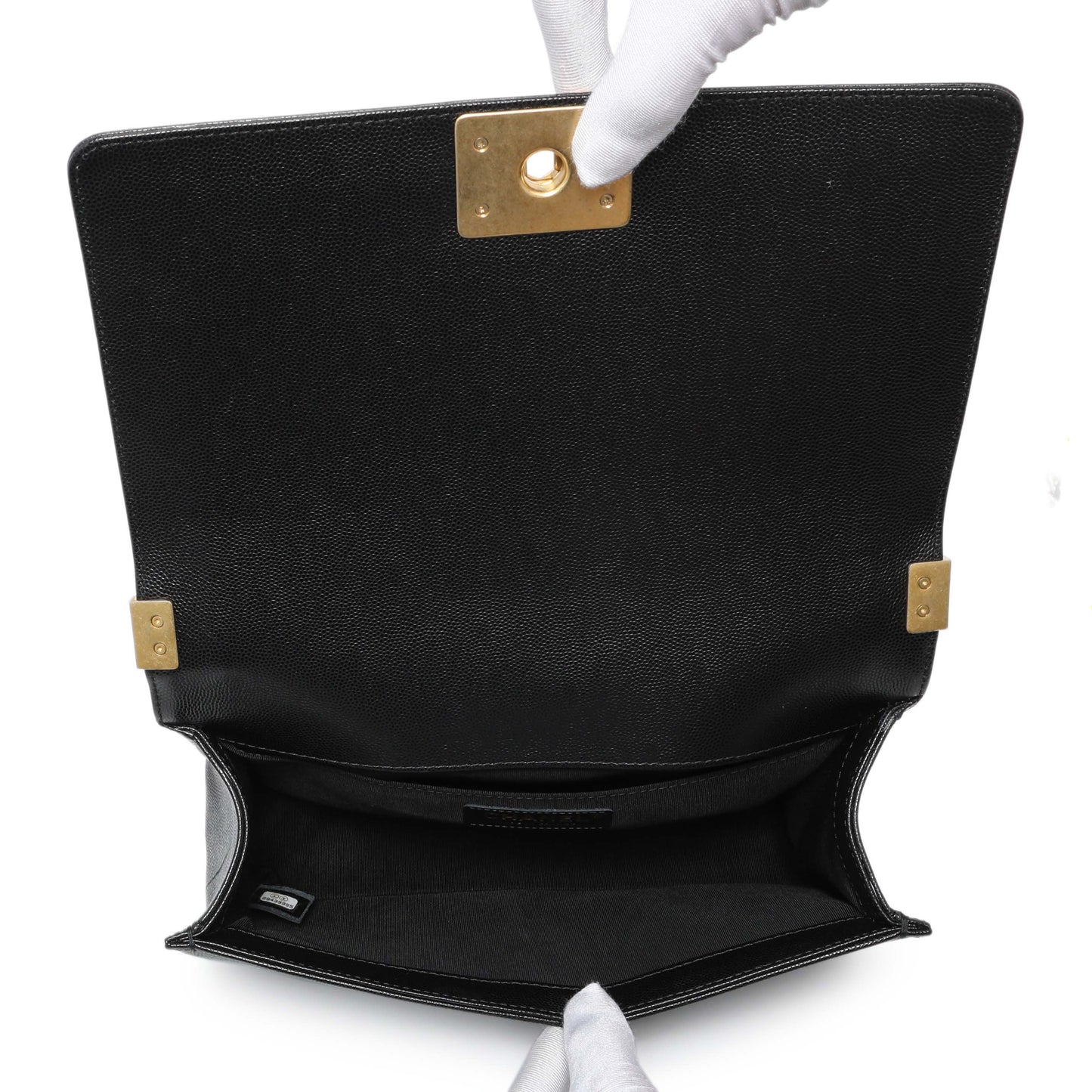 Exclusive Chanel Black Quilted Caviar Medium Boy Flap — Alternate View 9