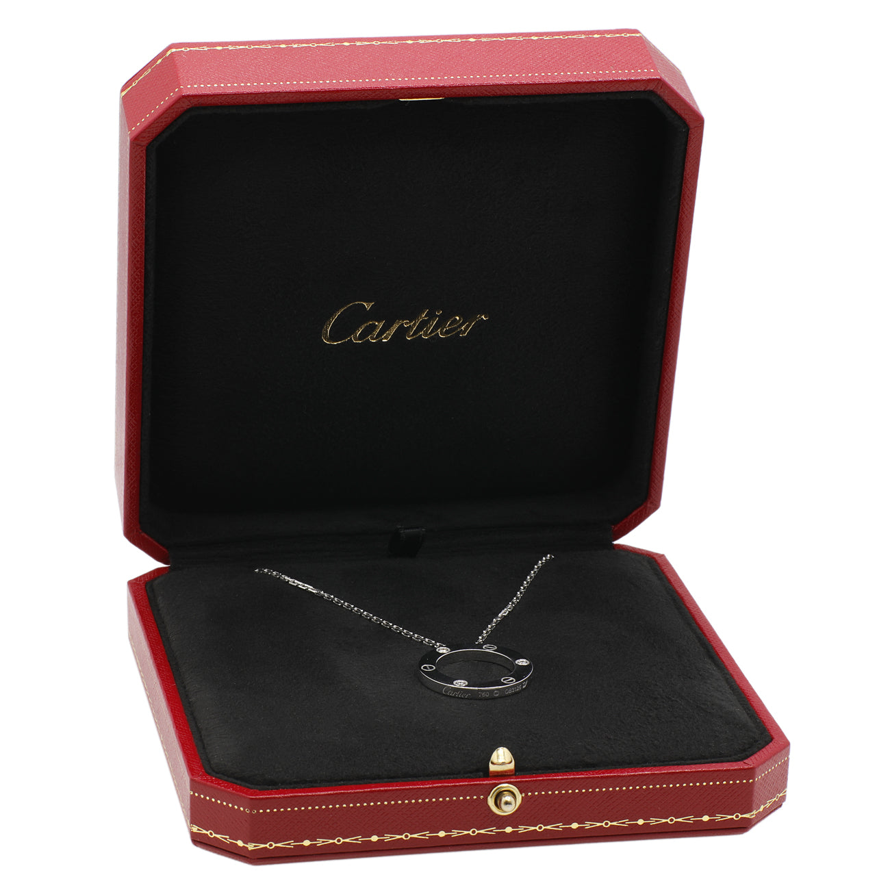 Exclusive Cartier 18K White Gold 3 Diamond Love Necklace — Detail View