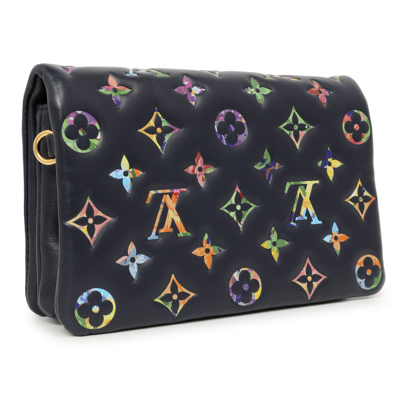 Exclusive Louis Vuitton Navy LV Garden Embossed Lambskin Pochette Coussin — Side View
