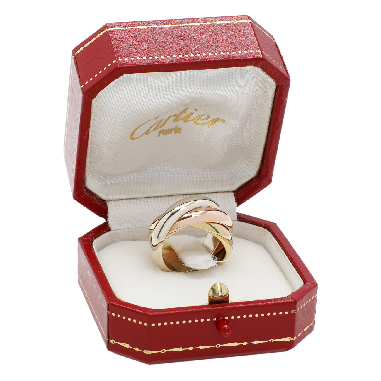 Exclusive Cartier 18K Rose Yellow White Gold Large Trinity Ring — Top View