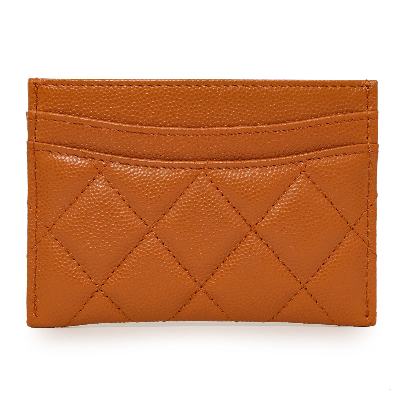 Exclusive Chanel Caramel Quilted Caviar Card Holder — Side View