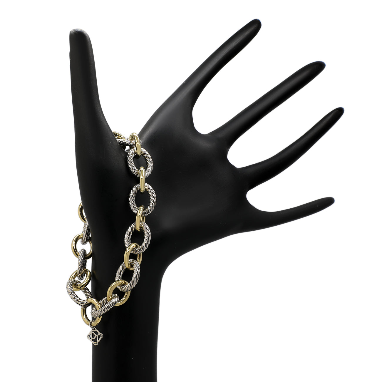 Exclusive David Yurman Sterling Silver 18K Yellow Gold 12mm Oval Link Chain Bracelet — Back View