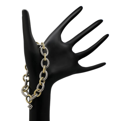 Exclusive David Yurman Sterling Silver 18K Yellow Gold 12mm Oval Link Chain Bracelet — Back View