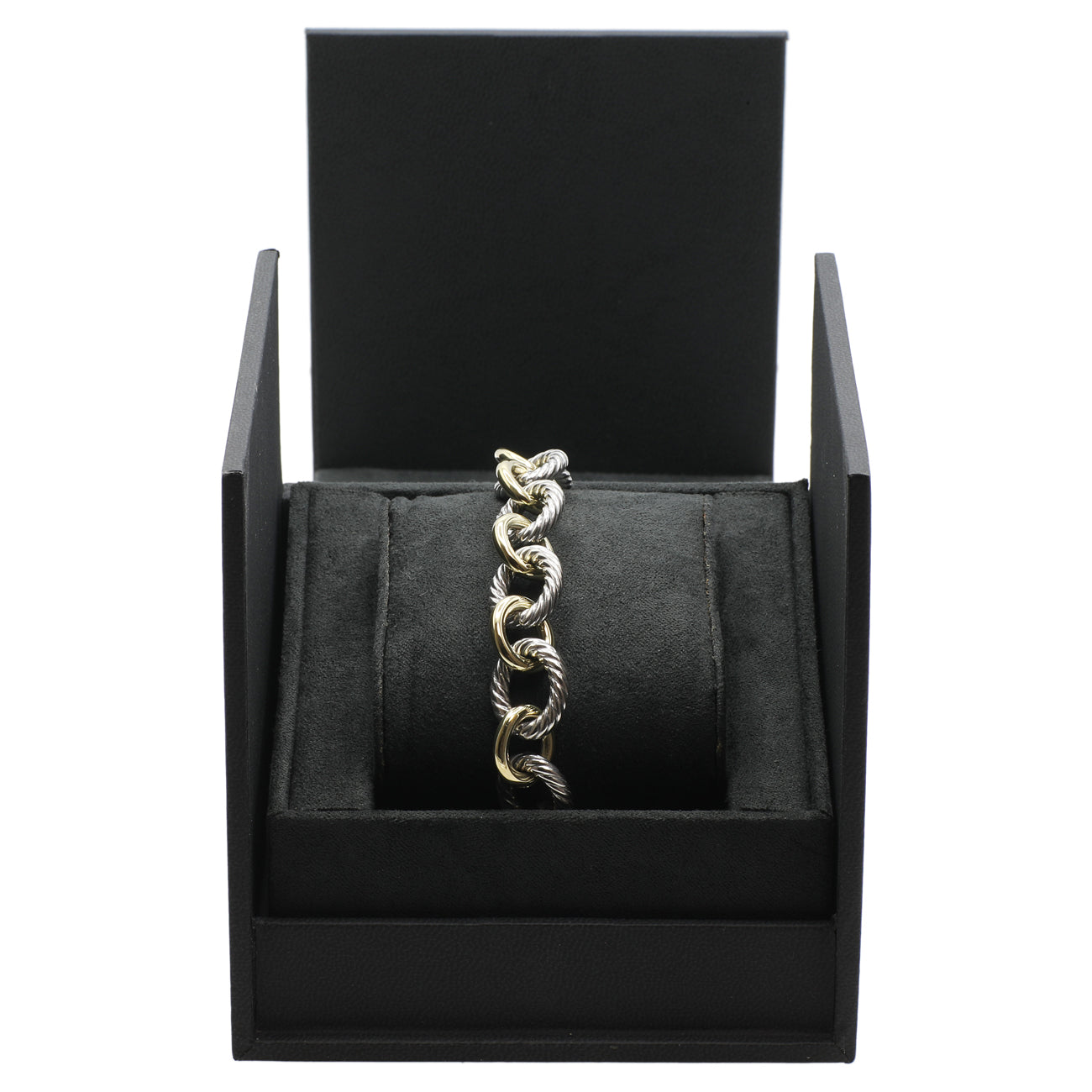 Exclusive David Yurman Sterling Silver 18K Yellow Gold 12mm Oval Link Chain Bracelet — Top View