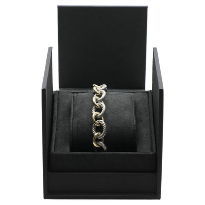Exclusive David Yurman Sterling Silver 18K Yellow Gold 12mm Oval Link Chain Bracelet — Top View