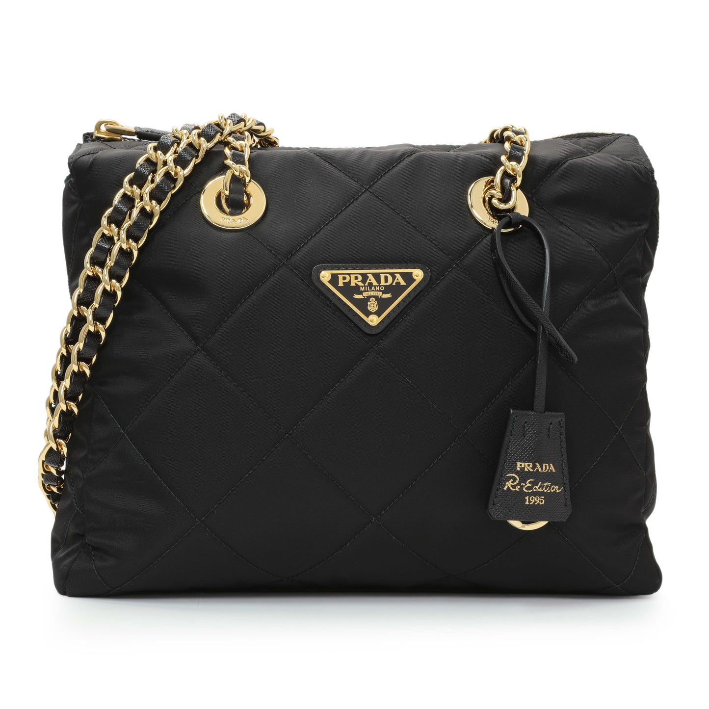 Exclusive Prada Black Re-Nylon Saffiano Stitched Re-Edition 1995 Shoulder Bag — Front View