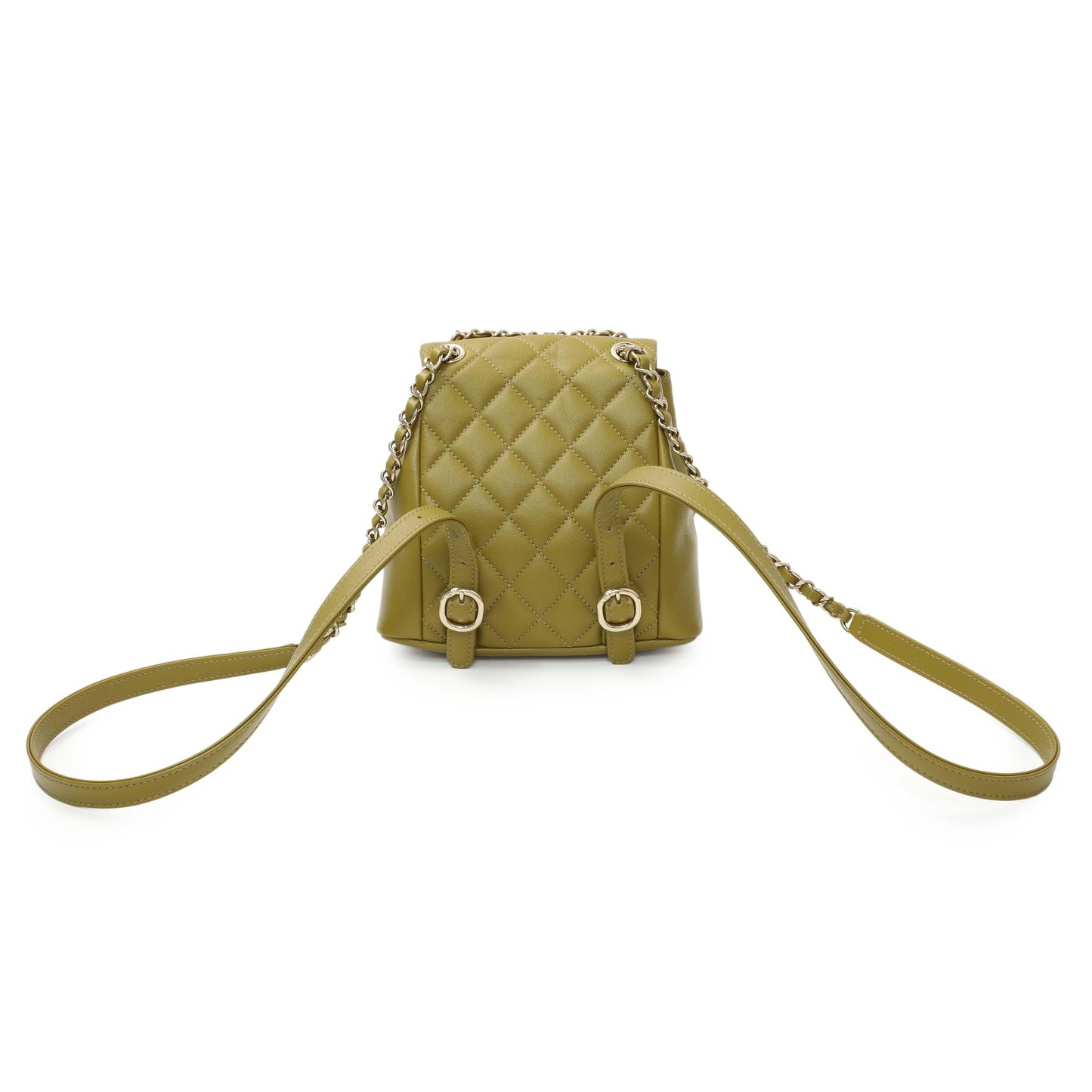 Exclusive Chanel Olive Green Quilted Lambskin Small Duma Pockets Drawstring Backpack — Side View