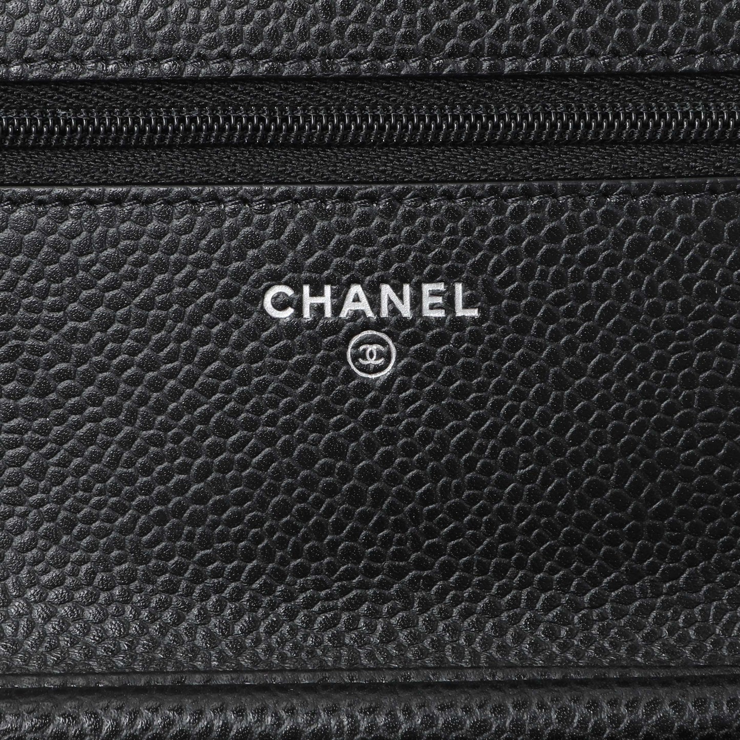 Exclusive Chanel Black Quilted Caviar Wallet on Chain — Detail View