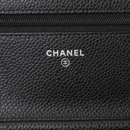 Exclusive Chanel Black Quilted Caviar Wallet on Chain — Detail View