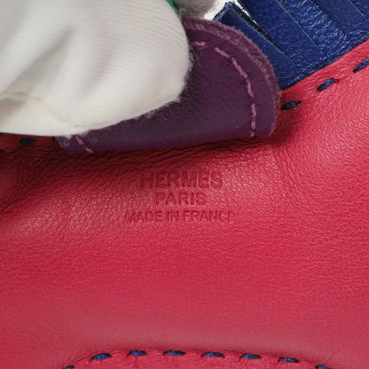 Exclusive Hermes Bleu Azteque Rose Shocking Milo Lambskin Grigri Rodeo Horse Bag Charm PM — Back View