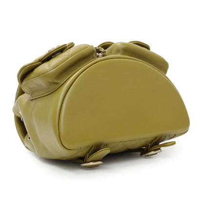 Exclusive Chanel Olive Green Quilted Lambskin Small Duma Pockets Drawstring Backpack — Back View