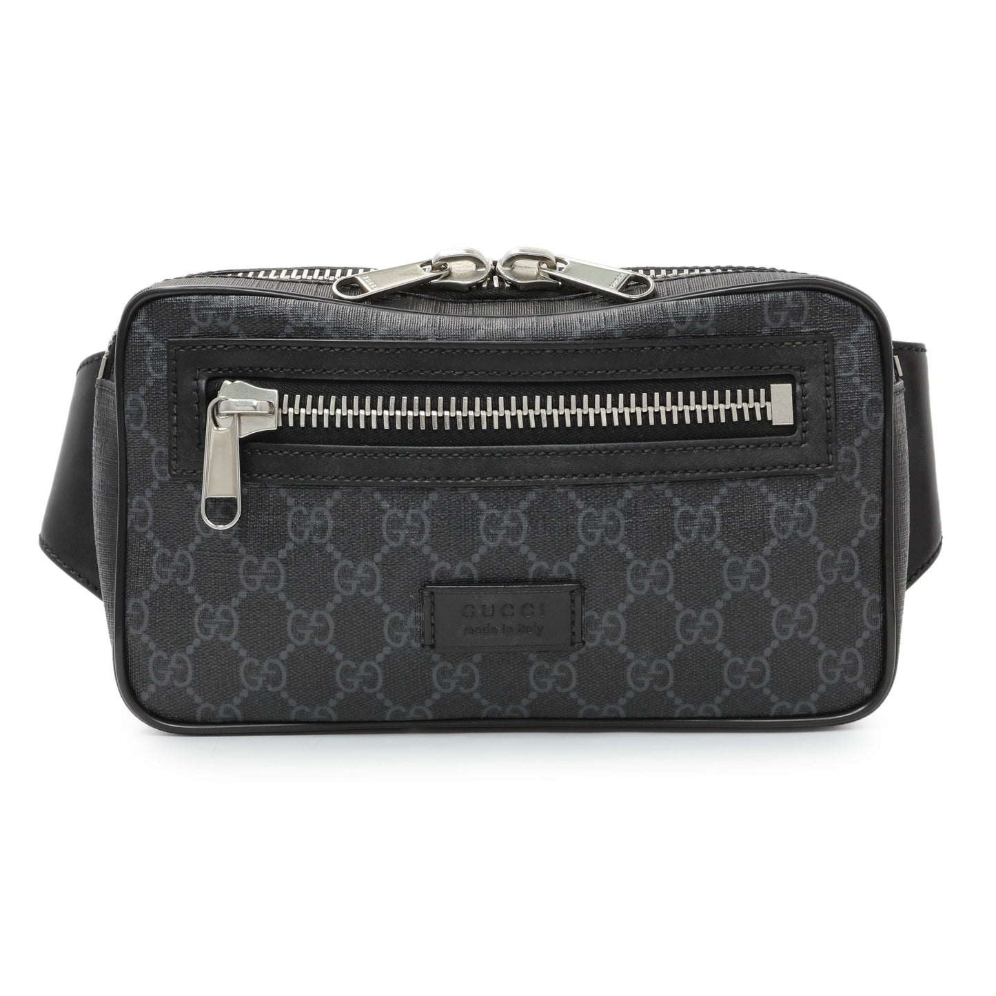 Exclusive Gucci Black Soft GG Supreme Monogram Web Belt Bag — Front View