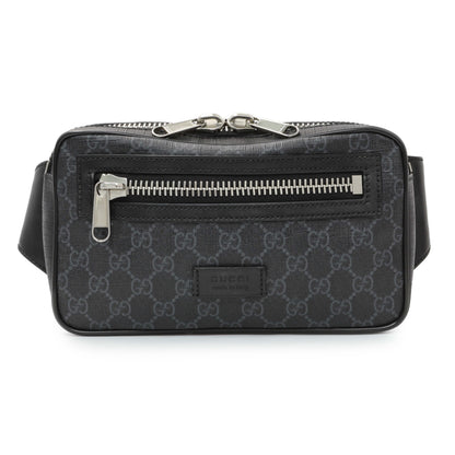 Exclusive Gucci Black Soft GG Supreme Monogram Web Belt Bag — Front View