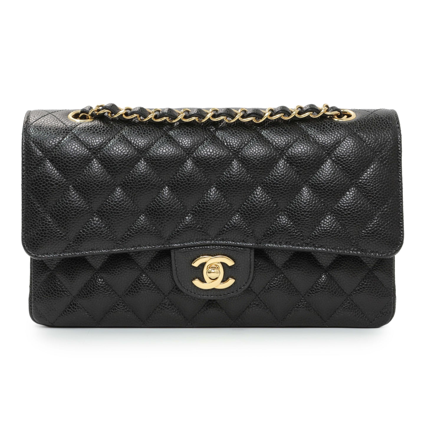 Exclusive Chanel Black Caviar Medium Double Flap — Front View