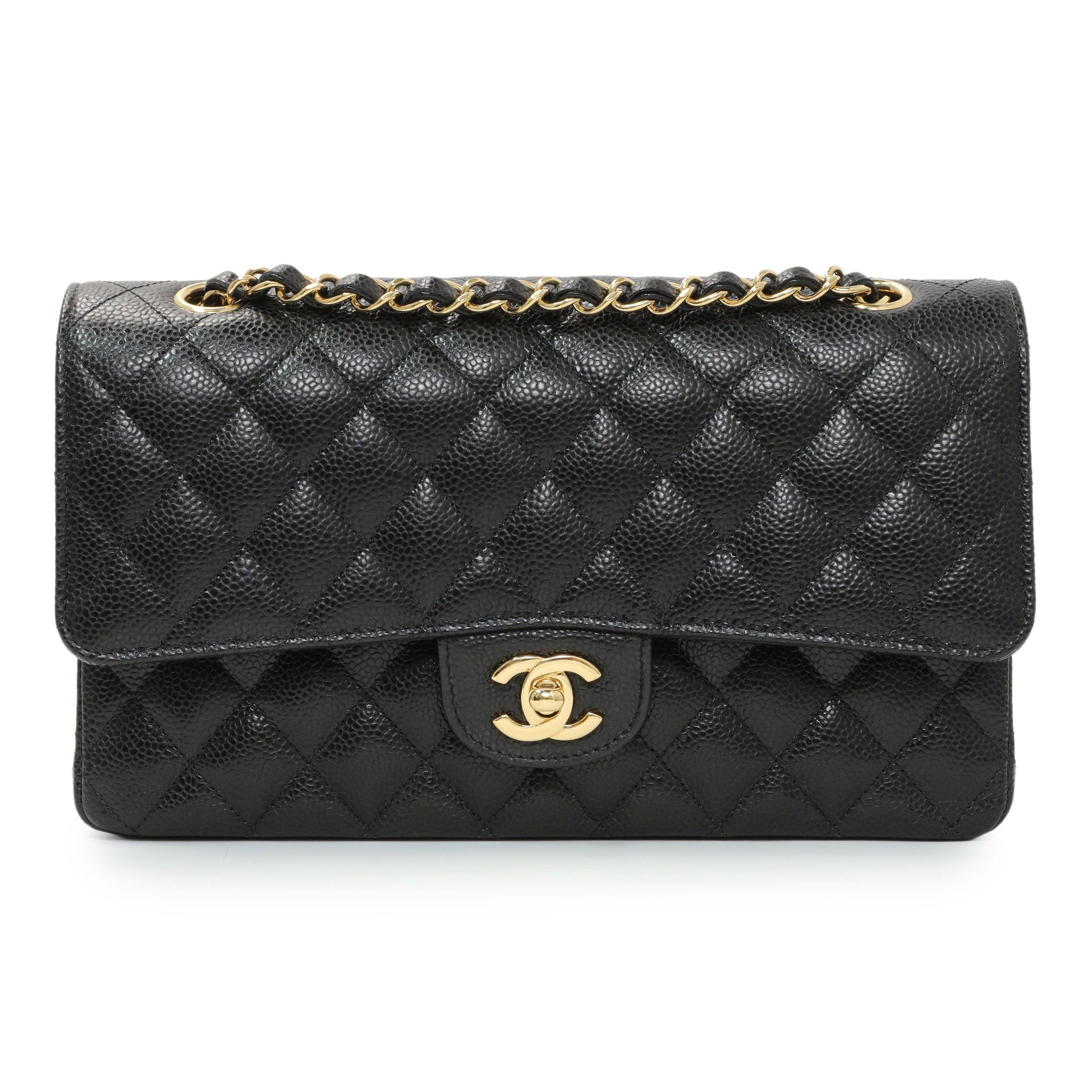 Exclusive Chanel Black Caviar Medium Double Flap — Front View