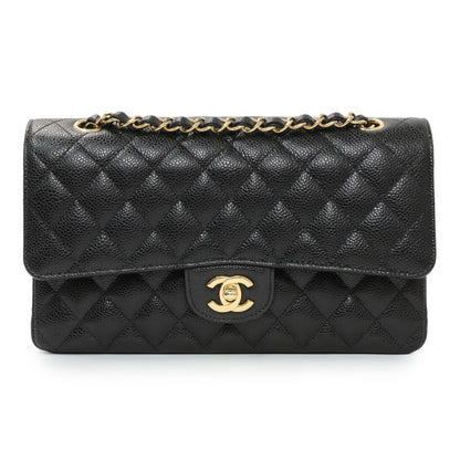 Exclusive Chanel Black Caviar Medium Double Flap — Front View