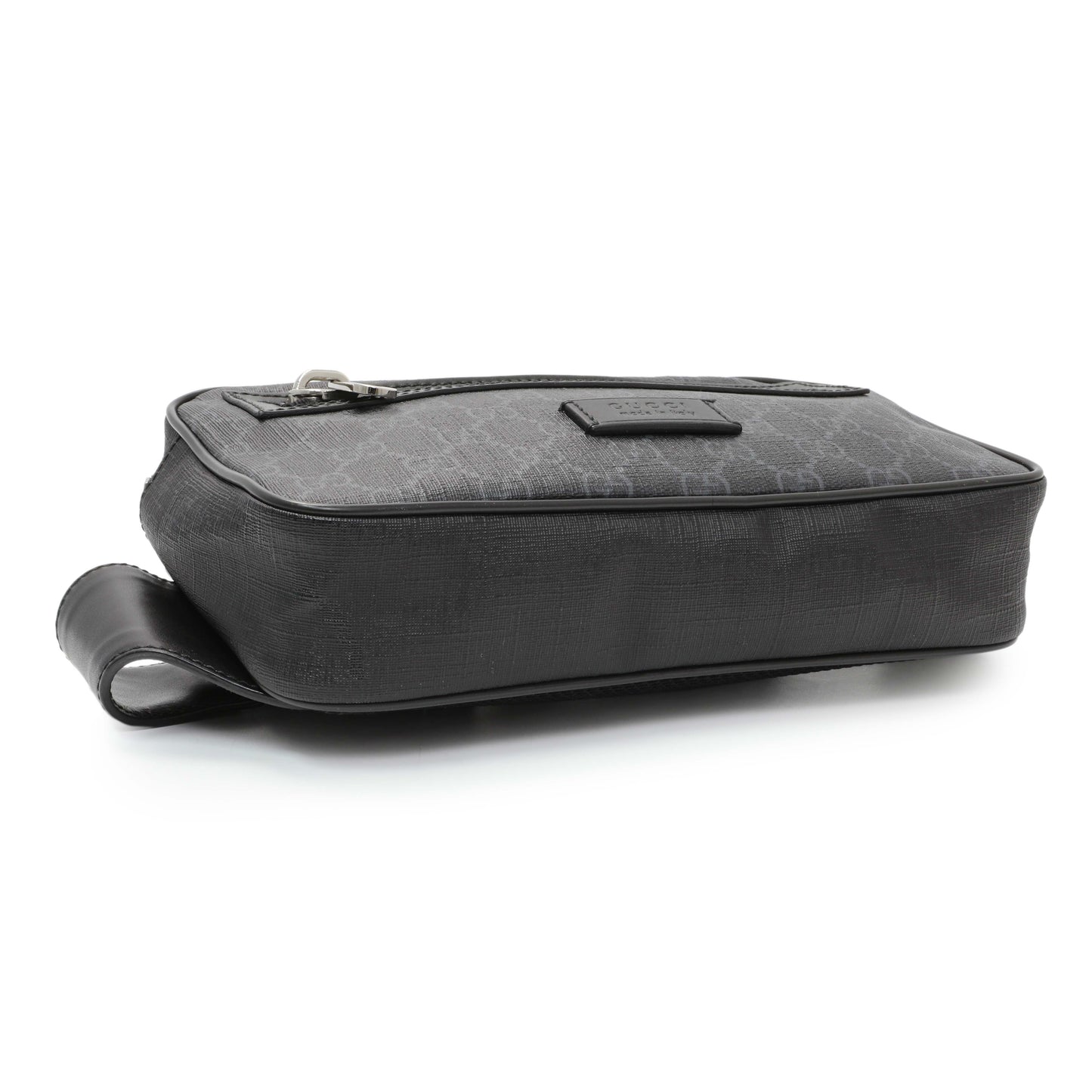 Exclusive Gucci Black Soft GG Supreme Monogram Web Belt Bag — Back View