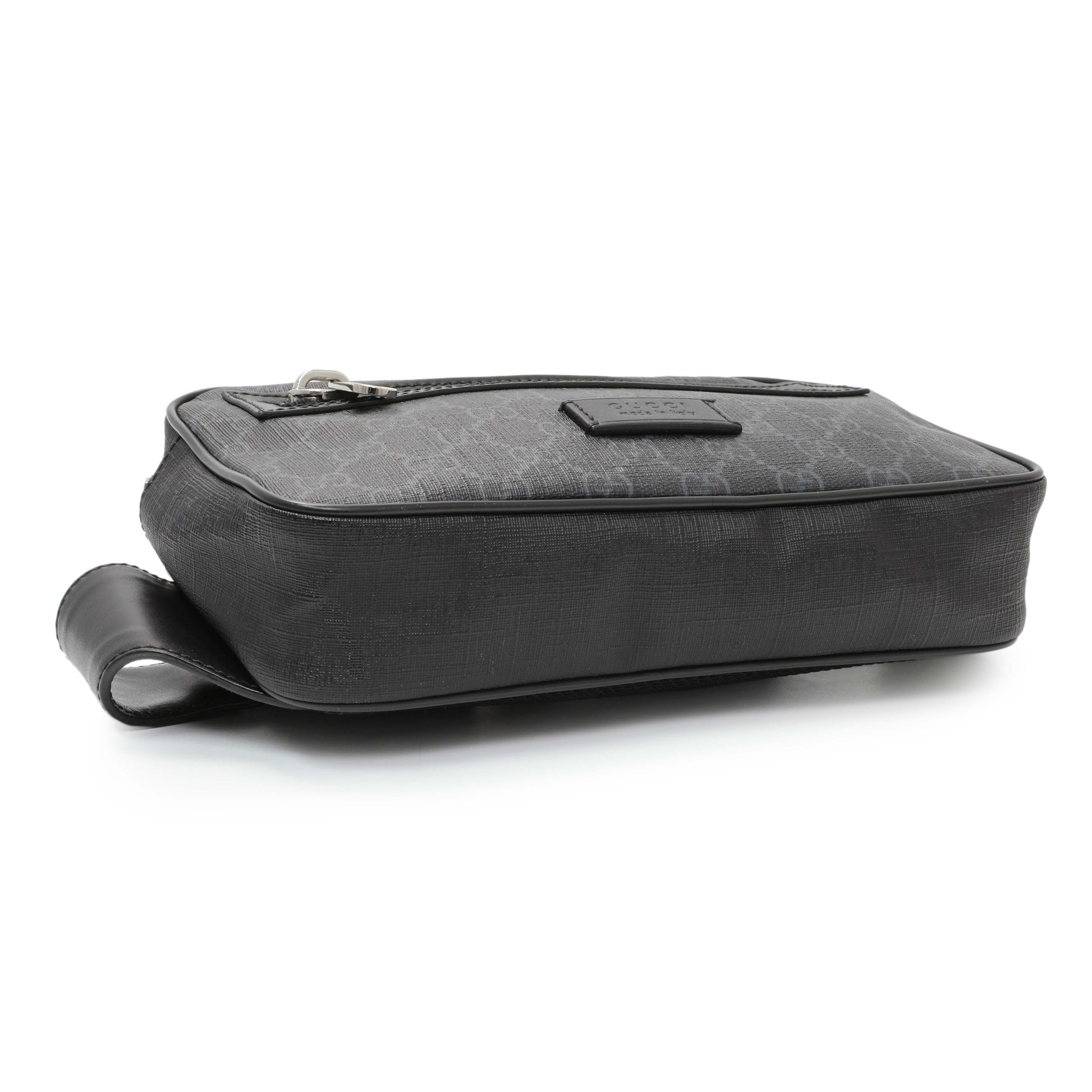Exclusive Gucci Black Soft GG Supreme Monogram Web Belt Bag — Back View