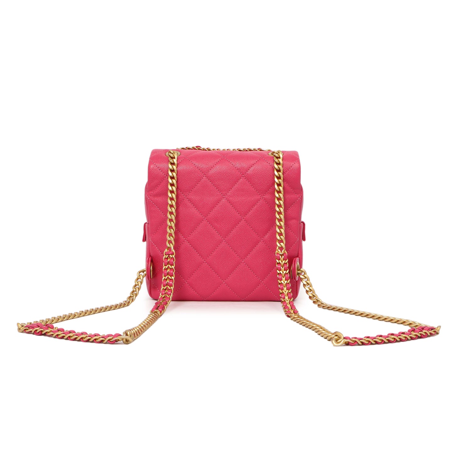 Exclusive Chanel Quilted Pink Caviar Chain Melody Backpack — Side View