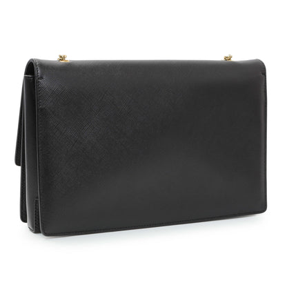 Exclusive Salvatore Ferragamo Black Calfskin Vara Bow Chain Flap Crossbody — Side View