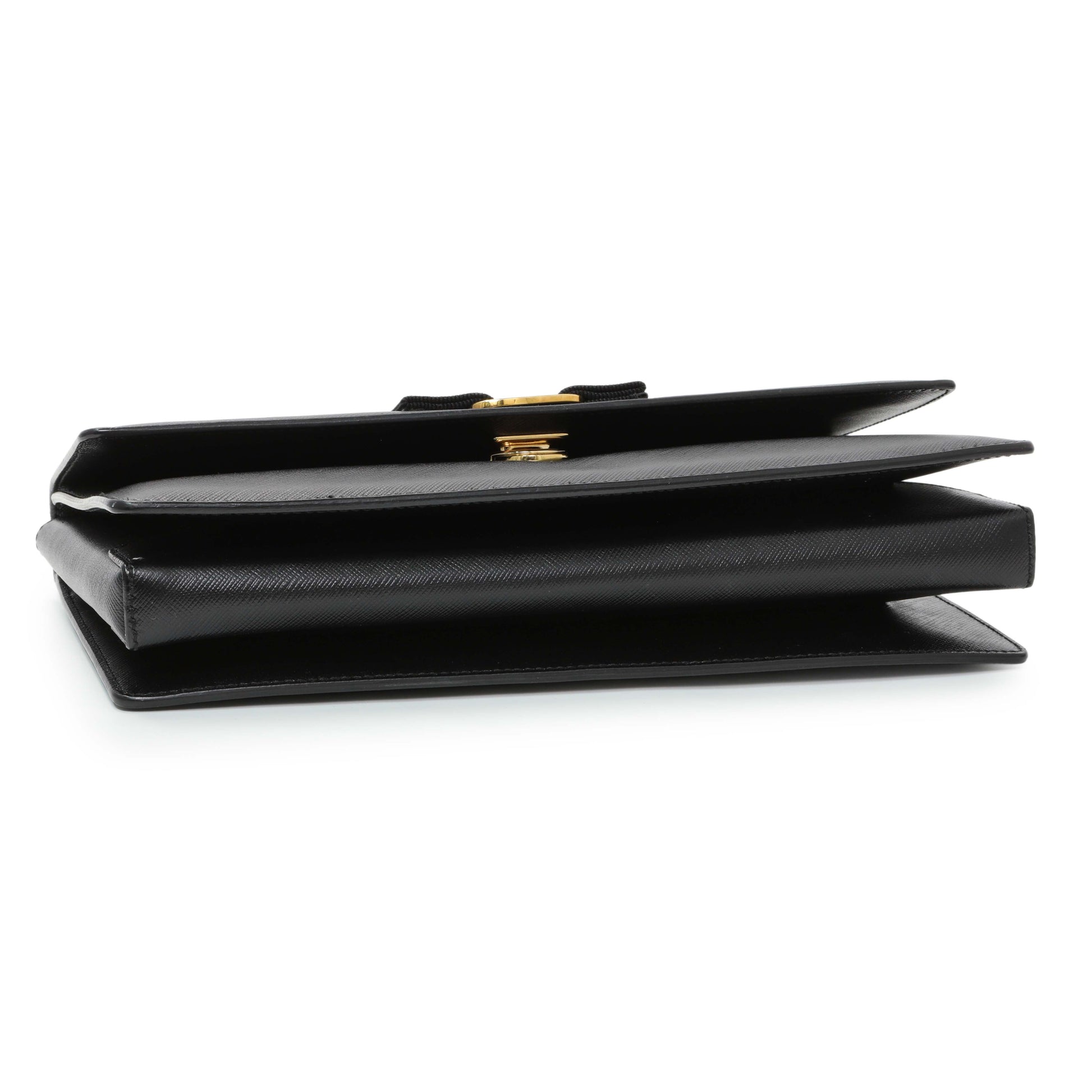 Exclusive Salvatore Ferragamo Black Calfskin Vara Bow Chain Flap Crossbody — Back View