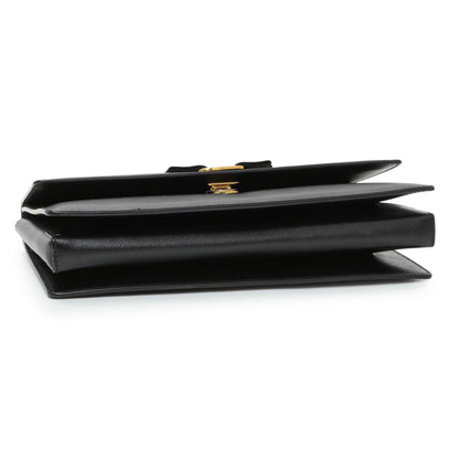 Exclusive Salvatore Ferragamo Black Calfskin Vara Bow Chain Flap Crossbody — Back View