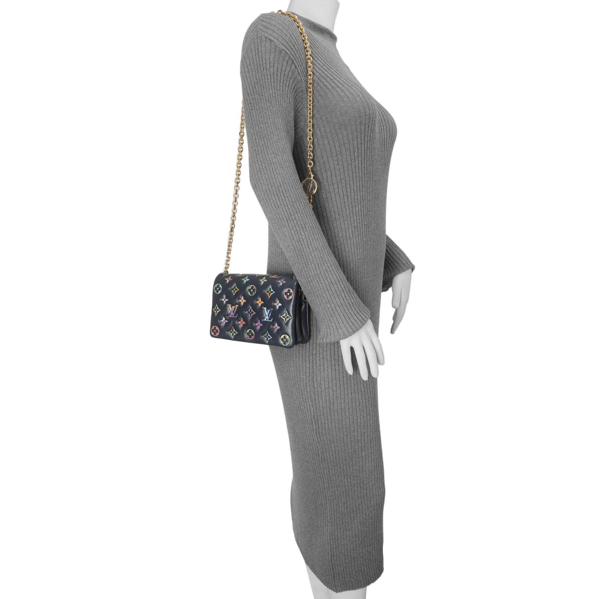 Exclusive Louis Vuitton Navy LV Garden Embossed Lambskin Pochette Coussin — Lifestyle View