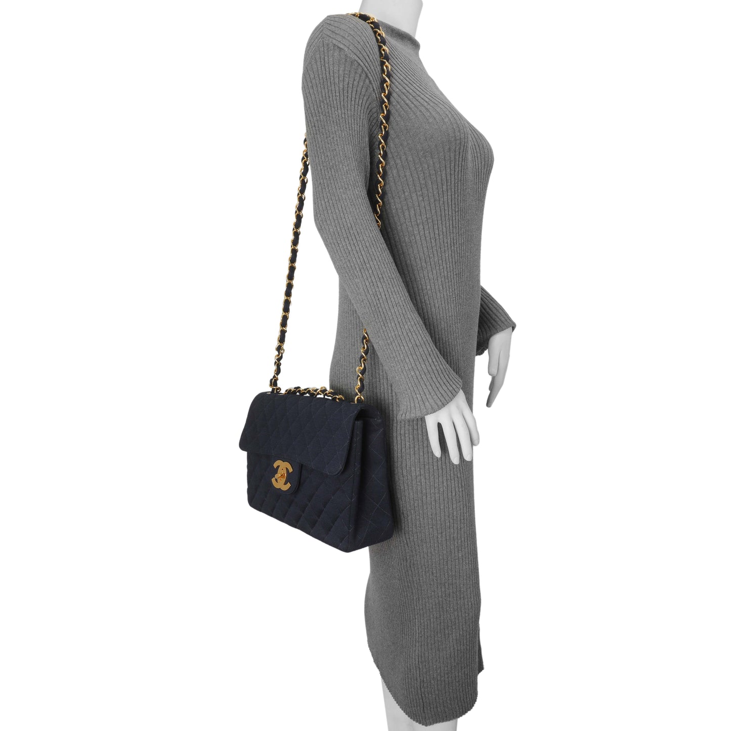 Exclusive Chanel Navy Jersey XL Jumbo Single Flap — Alternate View 7