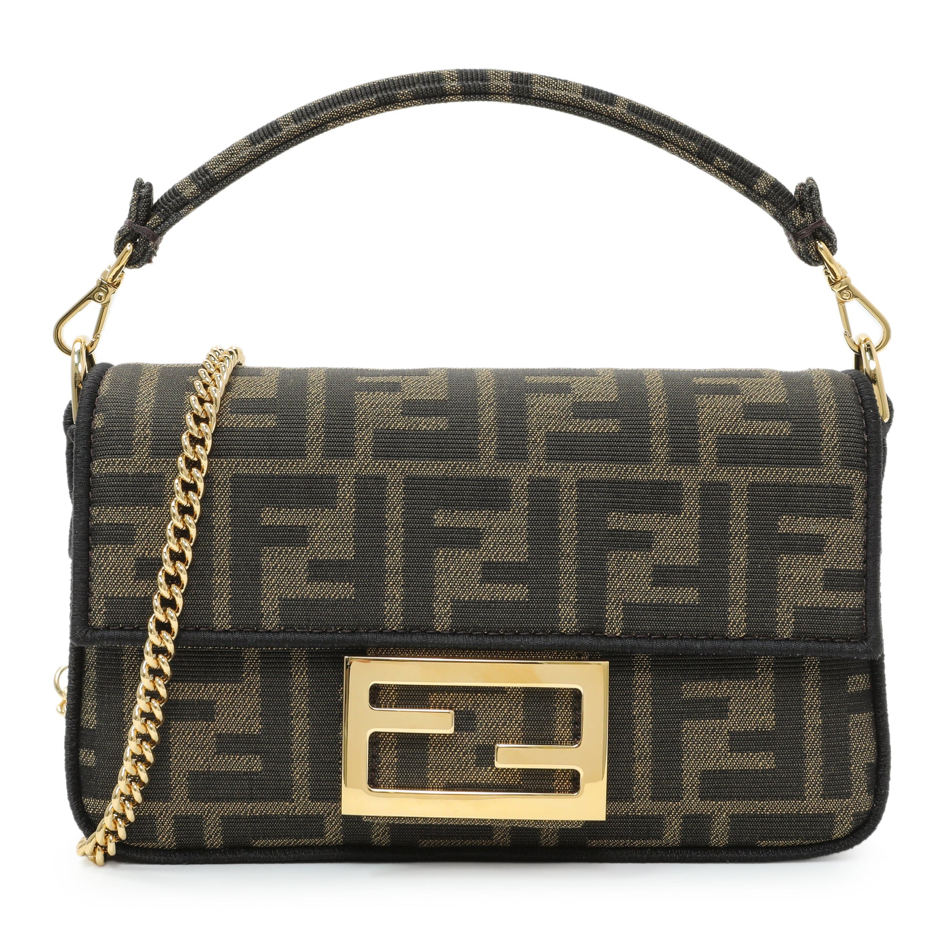 Exclusive Fendi Fabric Jacquard FF 1974 Mini Baguette — Front View