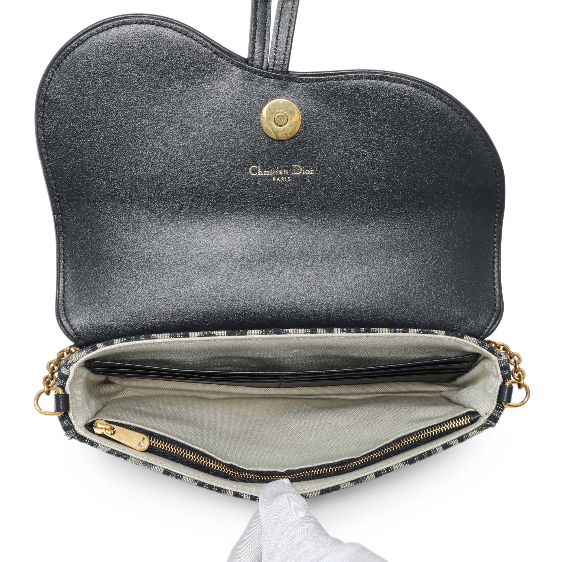 Exclusive Christian Dior Oblique Saddle Pouch with Chain — Top View