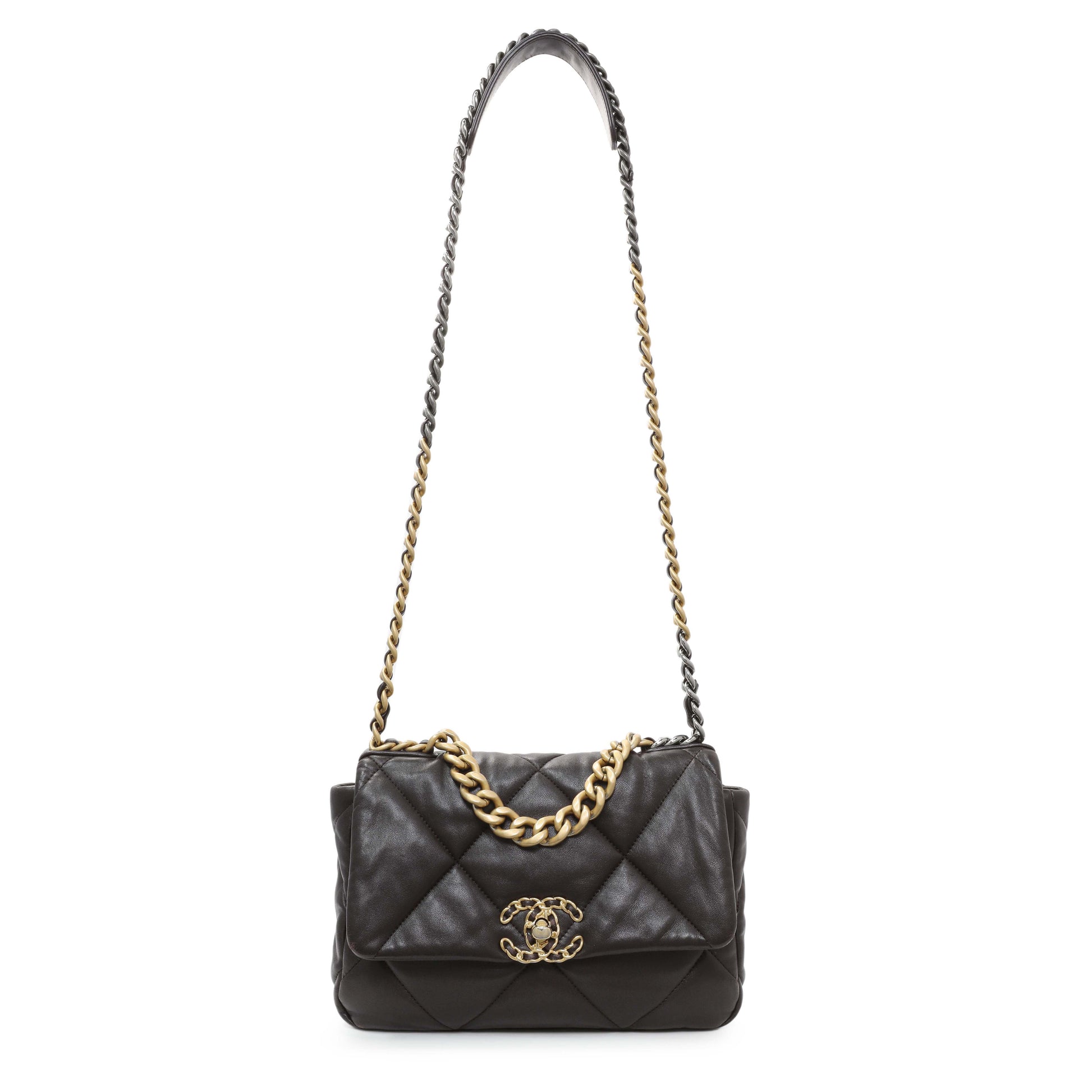 Exclusive Chanel Brown Quilted Lambskin Medium Chanel 19 Flap — Front View