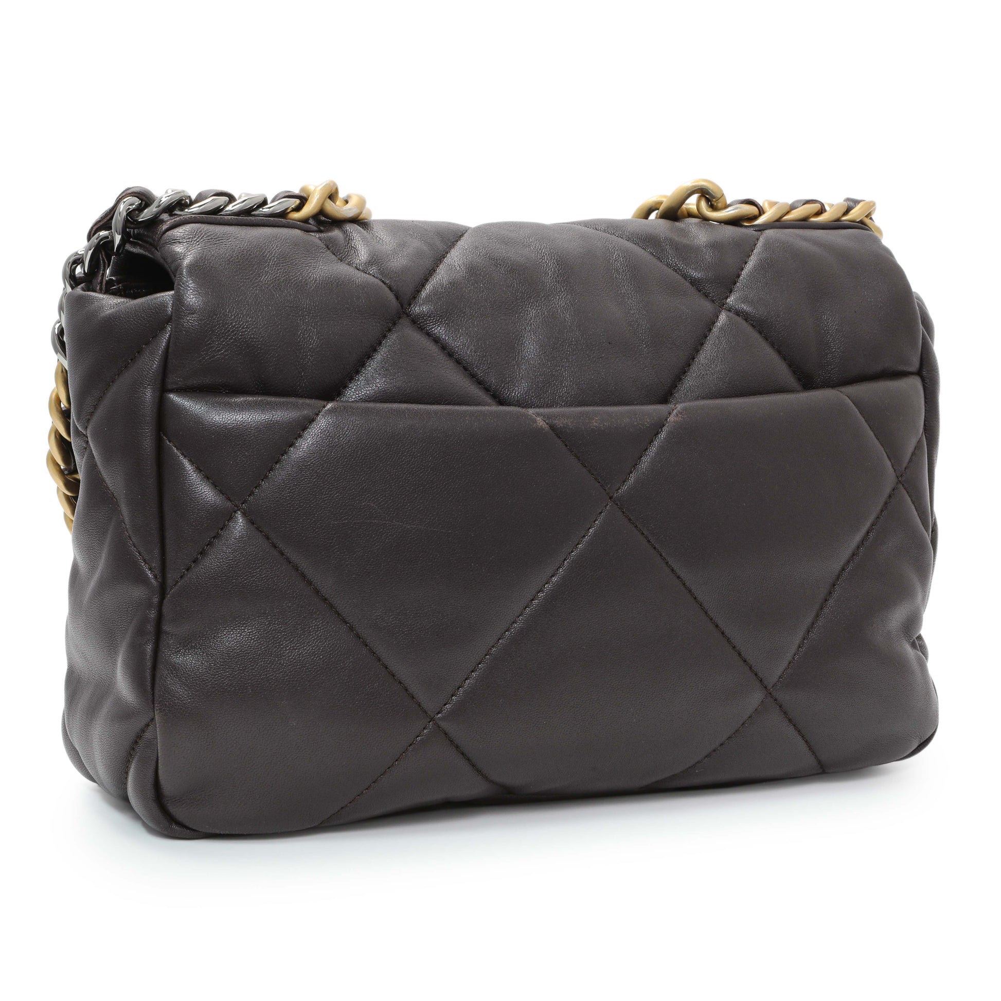 Exclusive Chanel Brown Quilted Lambskin Medium Chanel 19 Flap — Back View